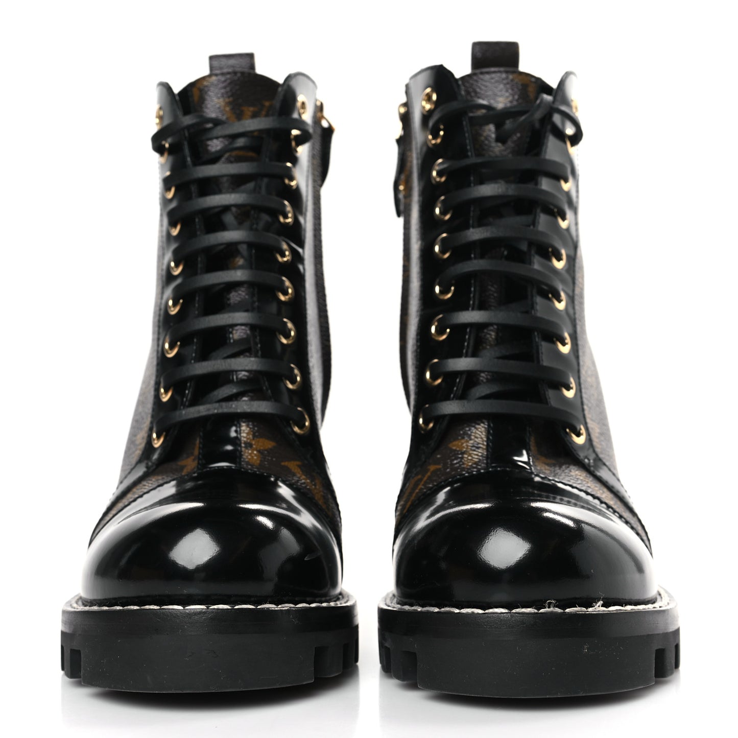 Patent Calfskin Monogram Star Trail Ankle Boots 38 Black