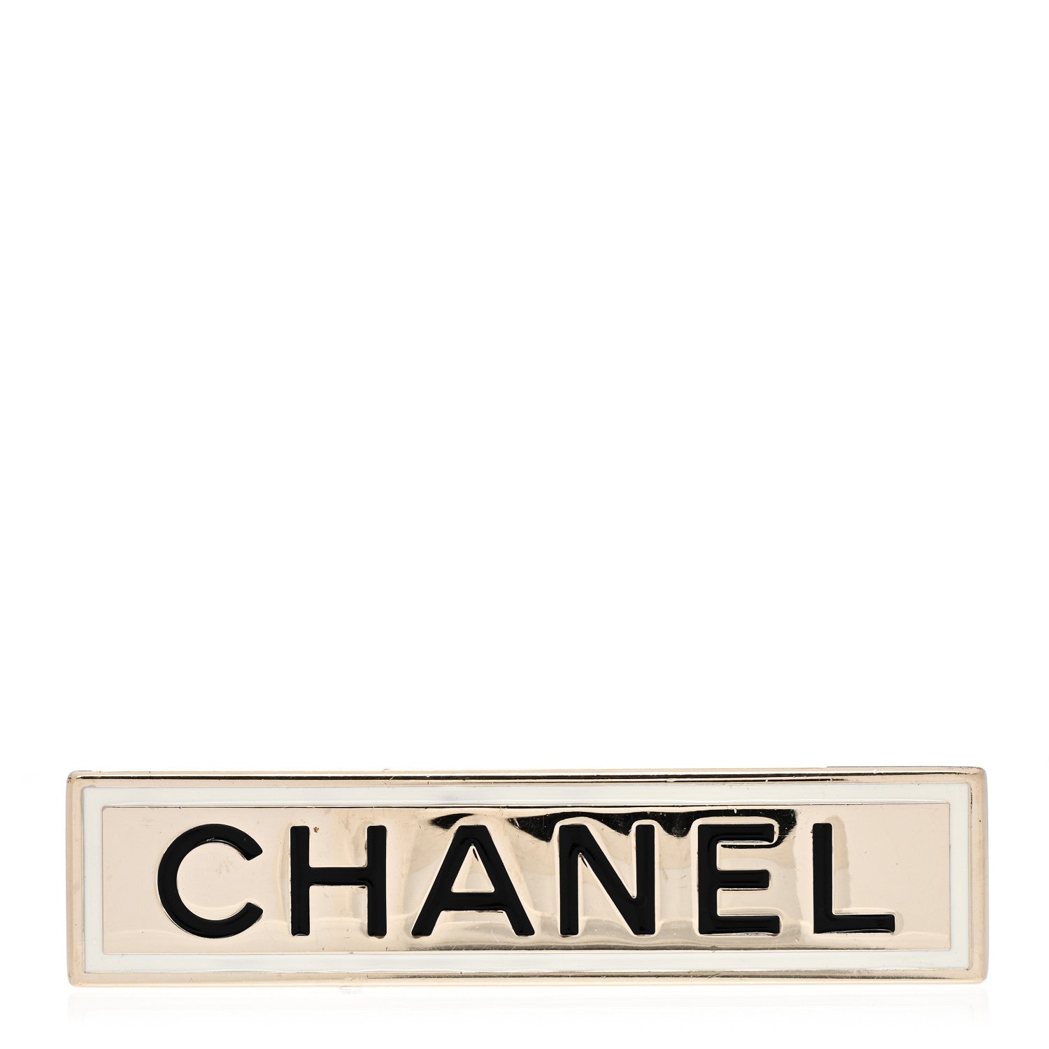 Chanel Metal Enamel Logo Brooch Gold 1 of 4