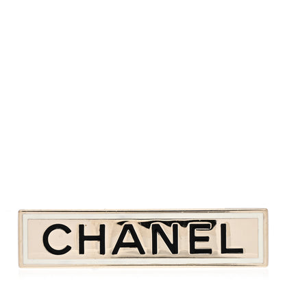 Chanel Metal Enamel Logo Brooch Gold 1 of 4