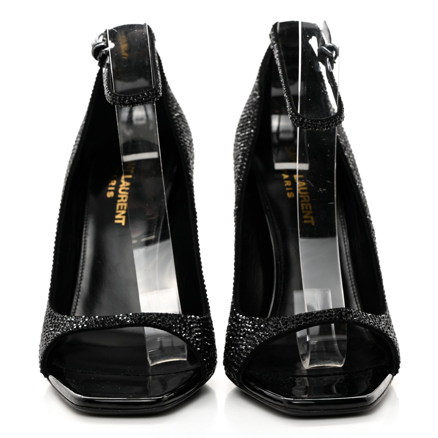 Saint Laurent Crystal Embellished Opyum Ankle Strap Sandals 37 Black 2 of 9