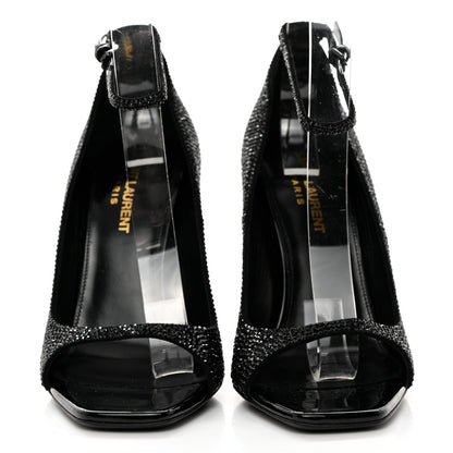 Saint Laurent Crystal Embellished Opyum Ankle Strap Sandals 37 Black 2 of 9