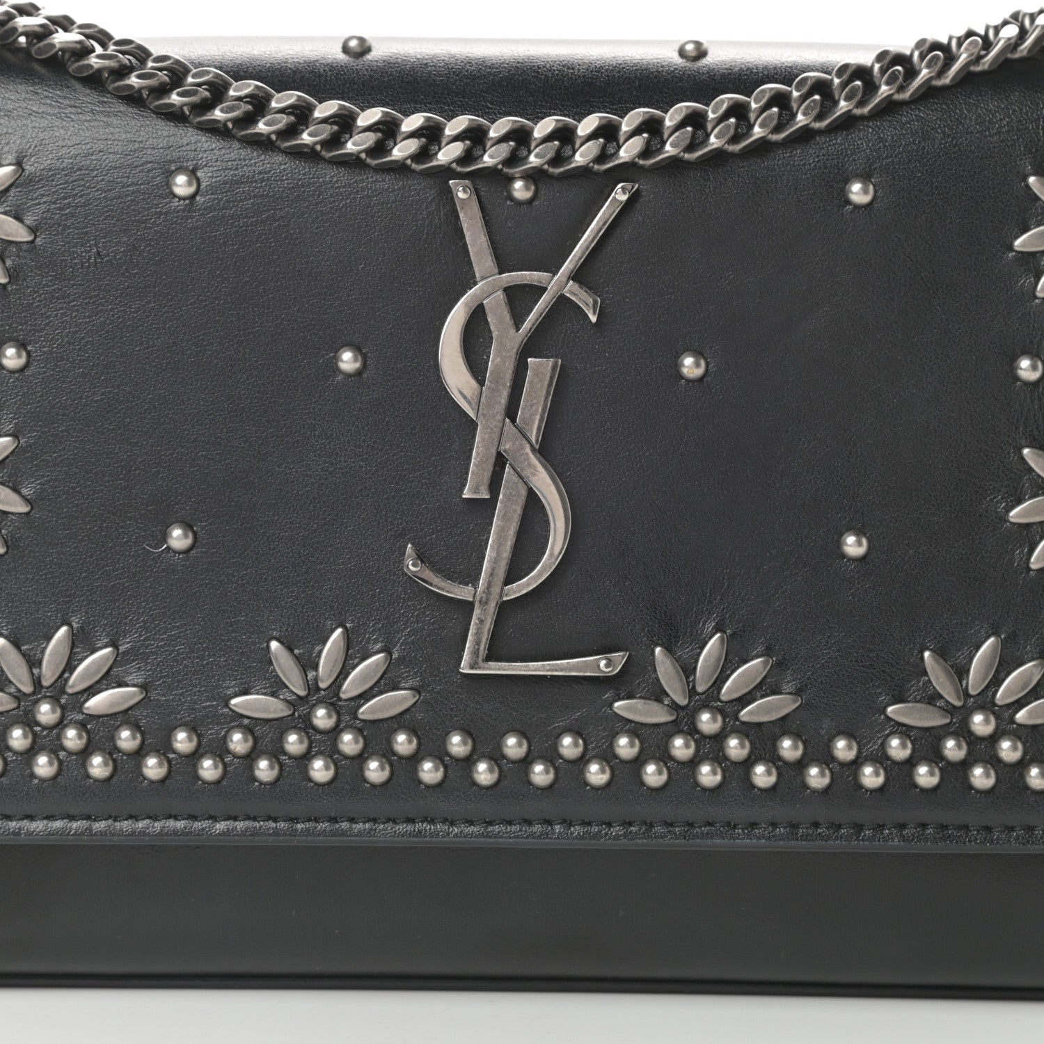 Saint Laurent Calfskin Studded Kate Satchel Black 8 of 15