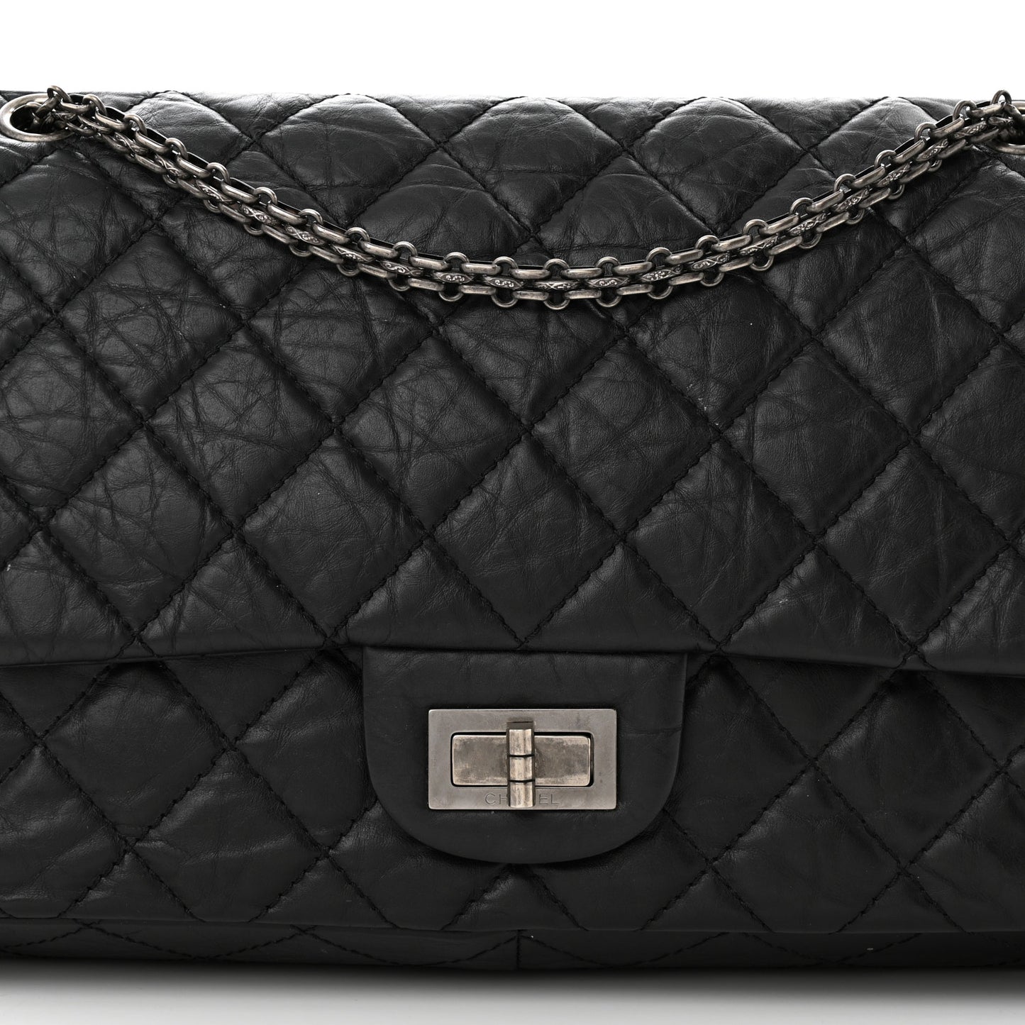 Aged Calfskin Quilted 2.55 Reissue 227 Flap Black