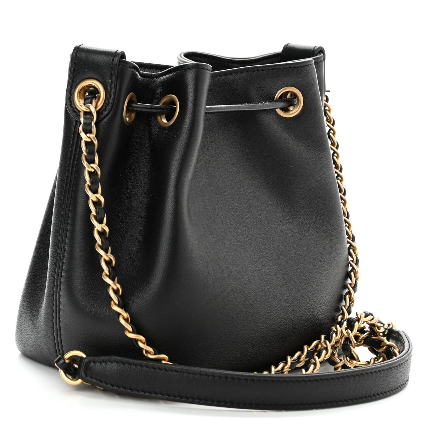 Lambskin Quilted Lucky Charms CC Drawstring Bag Black
