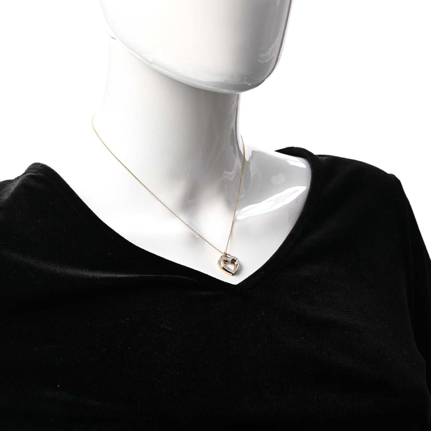 18K Rose White Gold Diamond Double Heart Pendant Necklace