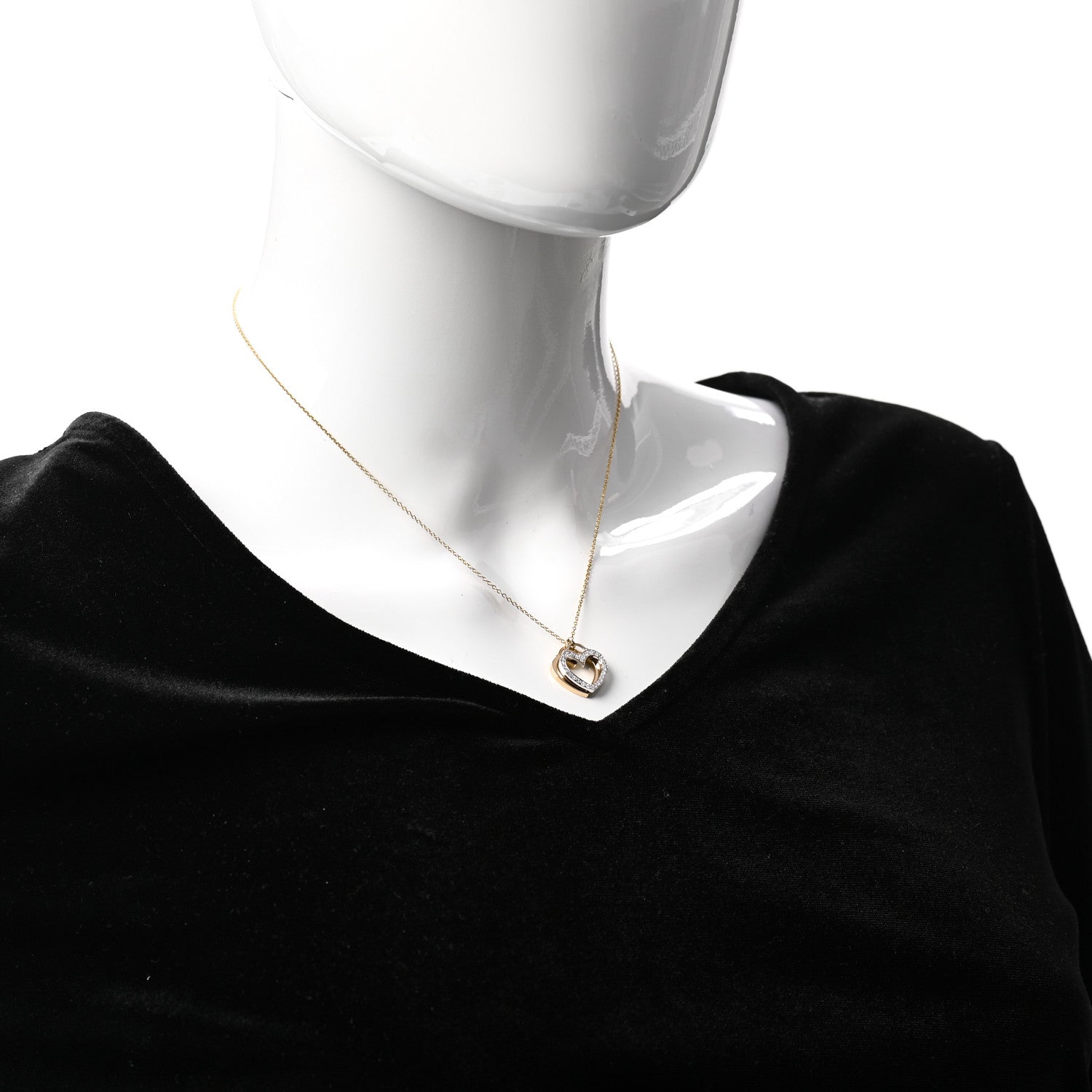 Tiffany 18K Rose White Gold Diamond Double Heart Pendant Necklace 2 of 6