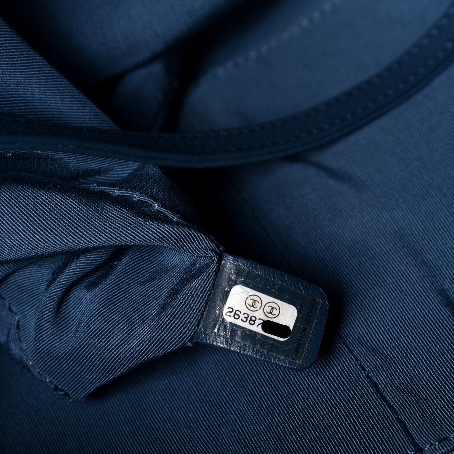 Calfskin Stitched Large Button Up Hobo Dark Blue