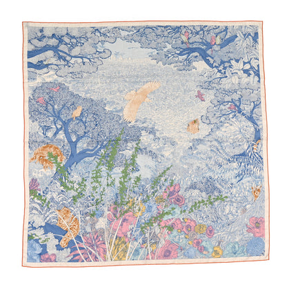 Hermes Cashmere Silk Retour a la Nature 140 Bleu Jean Rose Vert 1 of 4