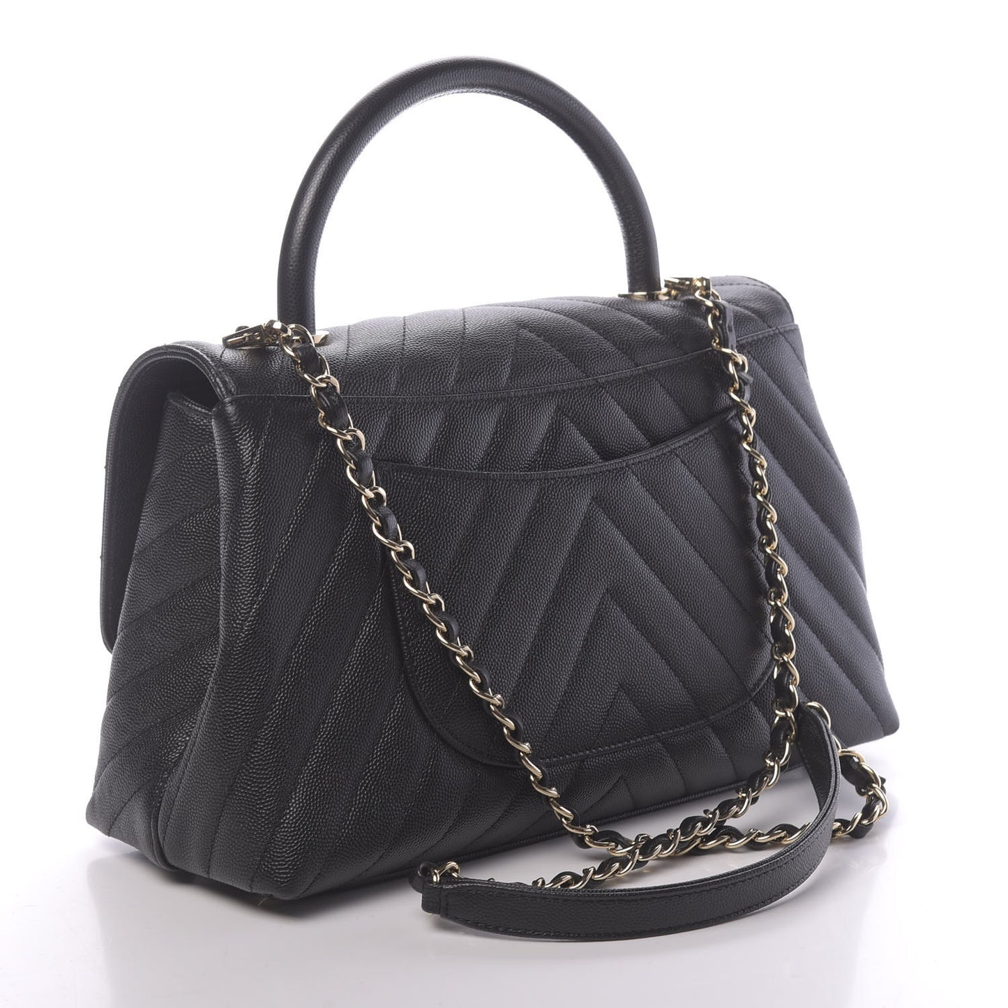 Caviar Chevron Quilted Small Coco Handle Flap Black