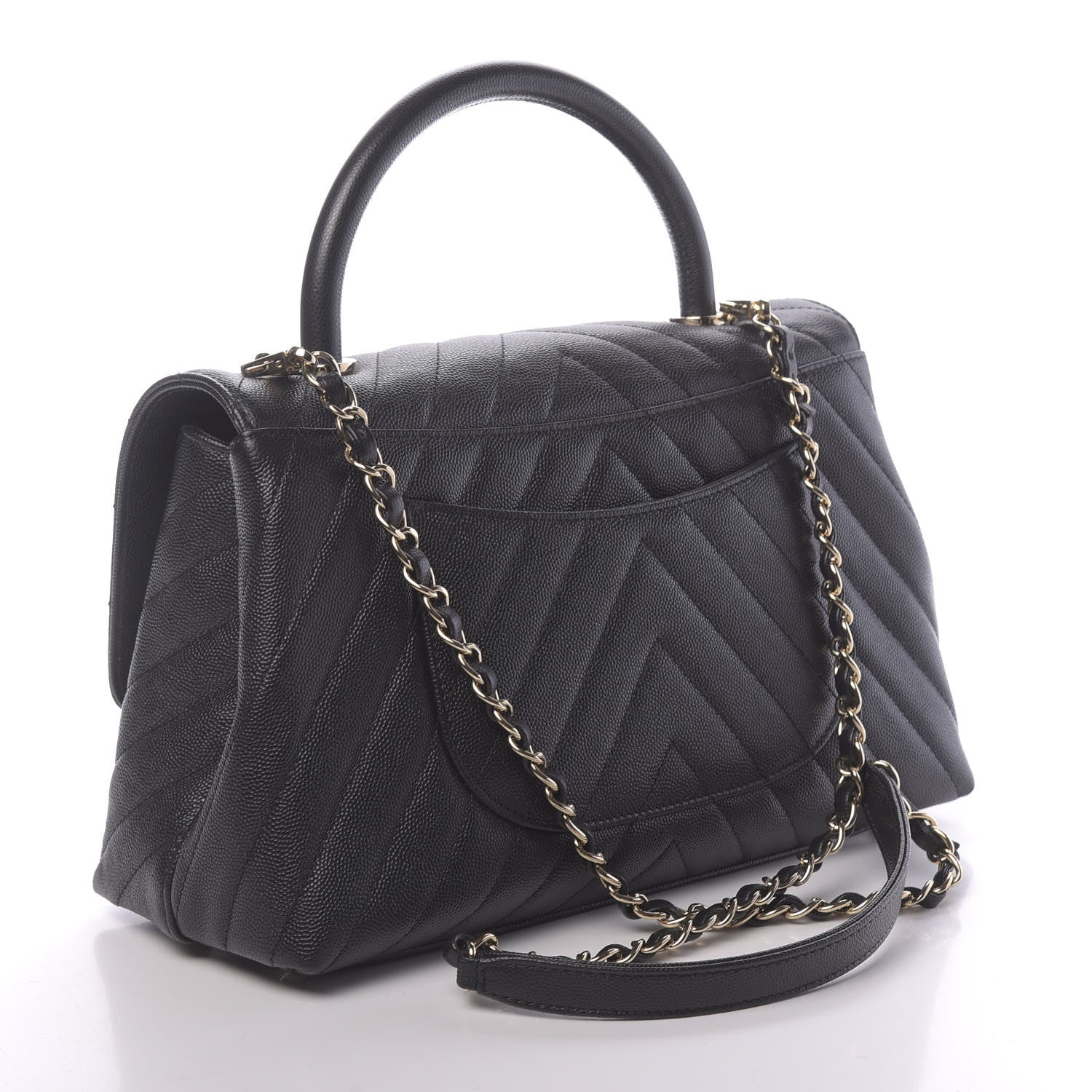 Chanel Caviar Chevron Quilted Small Coco Handle Flap Black 3 of 11