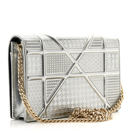 Christian Dior Metallic Patent Micro-Cannage Diorama Wallet on Chain Pouch Silver 2 of 8