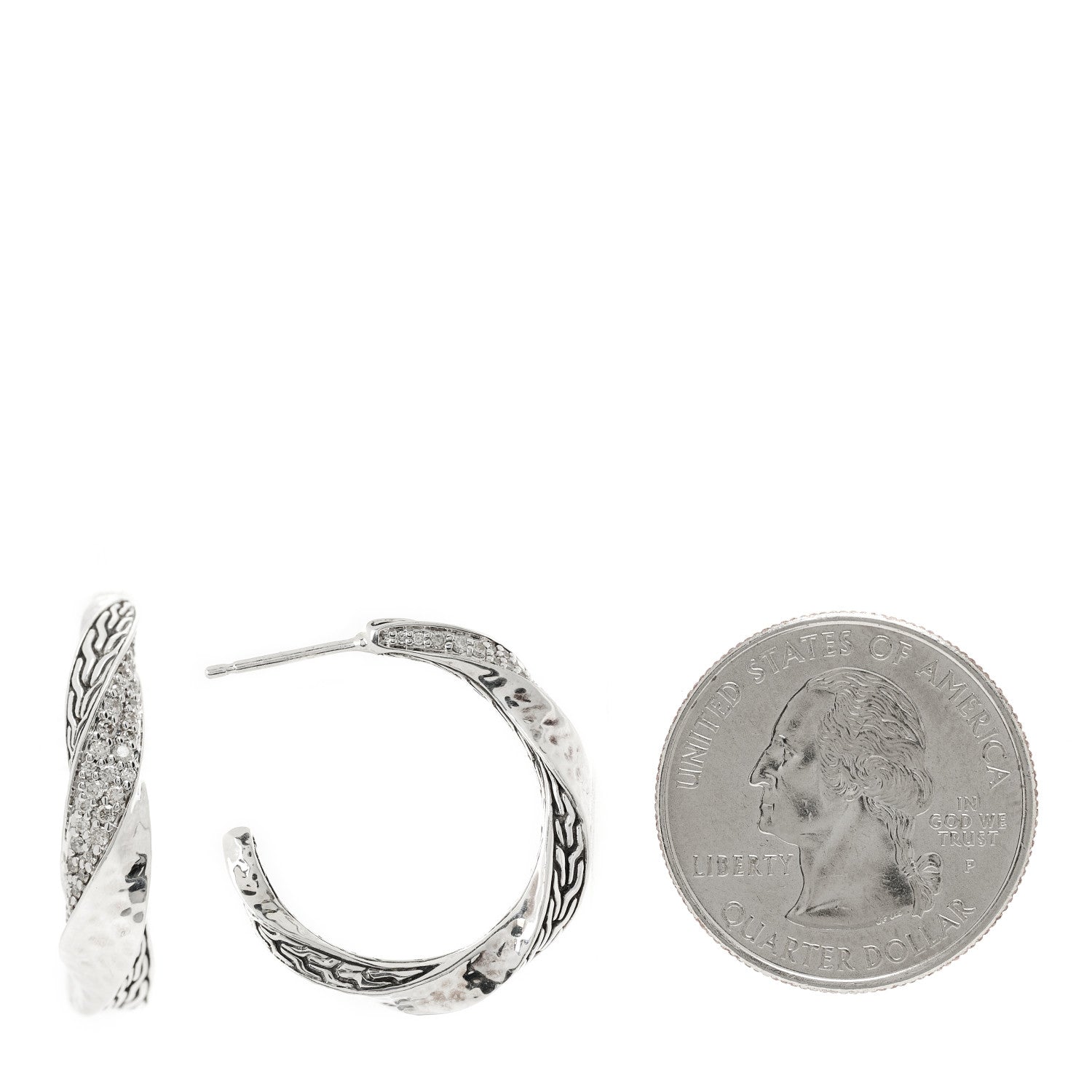 John Hardy Sterling Silver Diamond Twisted Hoop Earrings 2 of 4