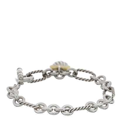 David Yurman Sterling Silver 18K Yellow Gold Cable Heart Charm Bracelet 2 of 3