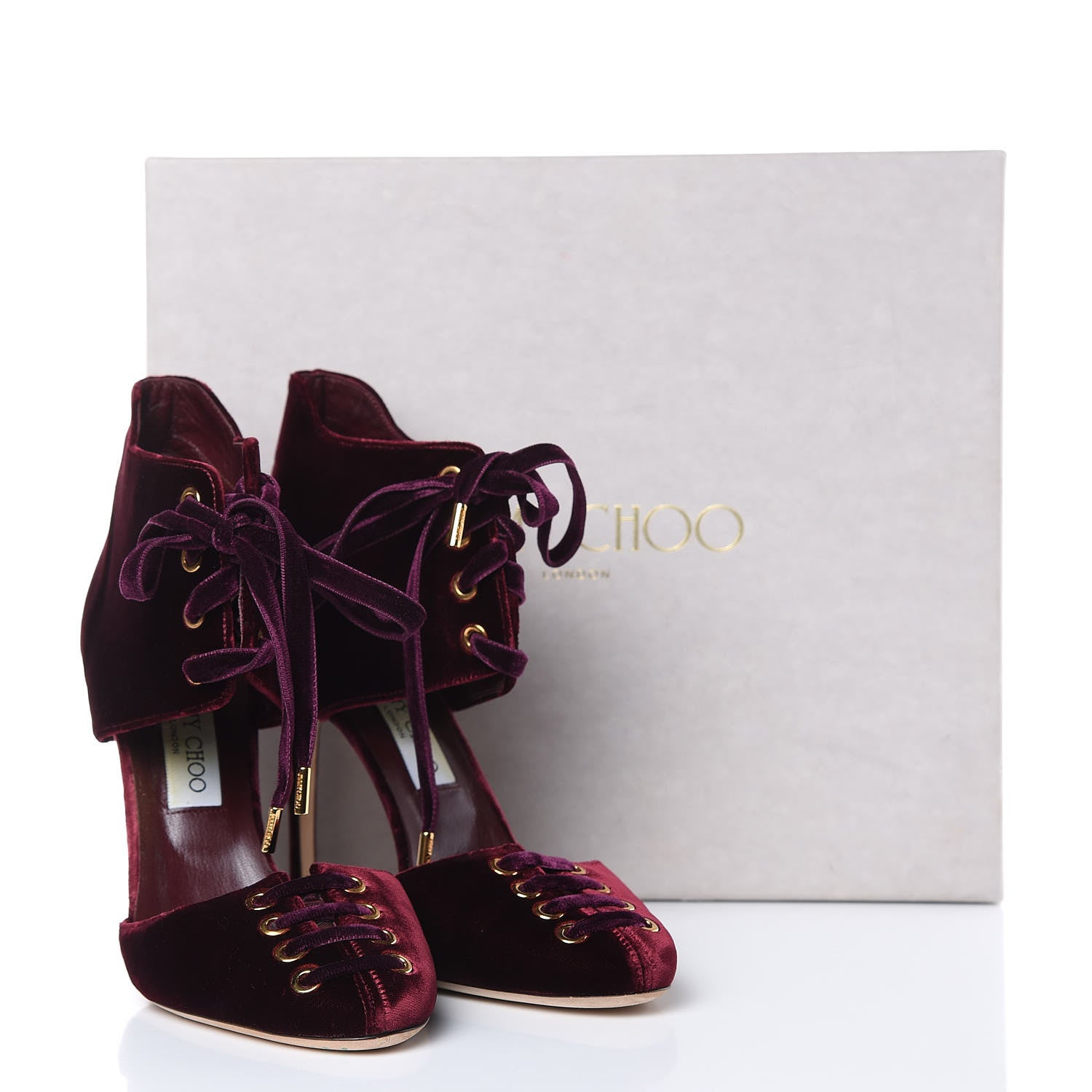 Jimmy Choo Velvet Lace Up Mari 100 Pumps 40.5 Bordeaux 11 of 13