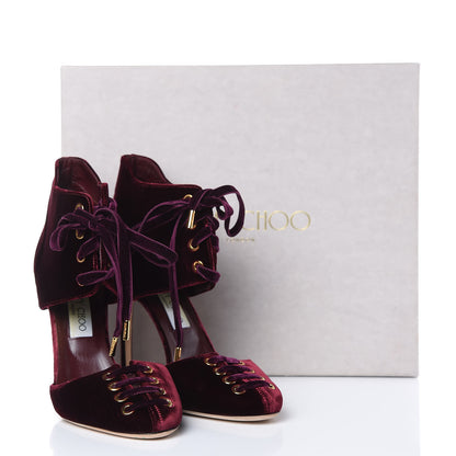 Jimmy Choo Velvet Lace Up Mari 100 Pumps 40.5 Bordeaux 11 of 13