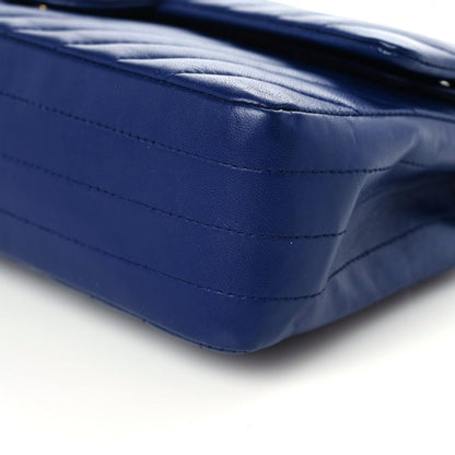 Chanel Lambskin Chevron Quilted Medium Double Flap Blue 6 of 10