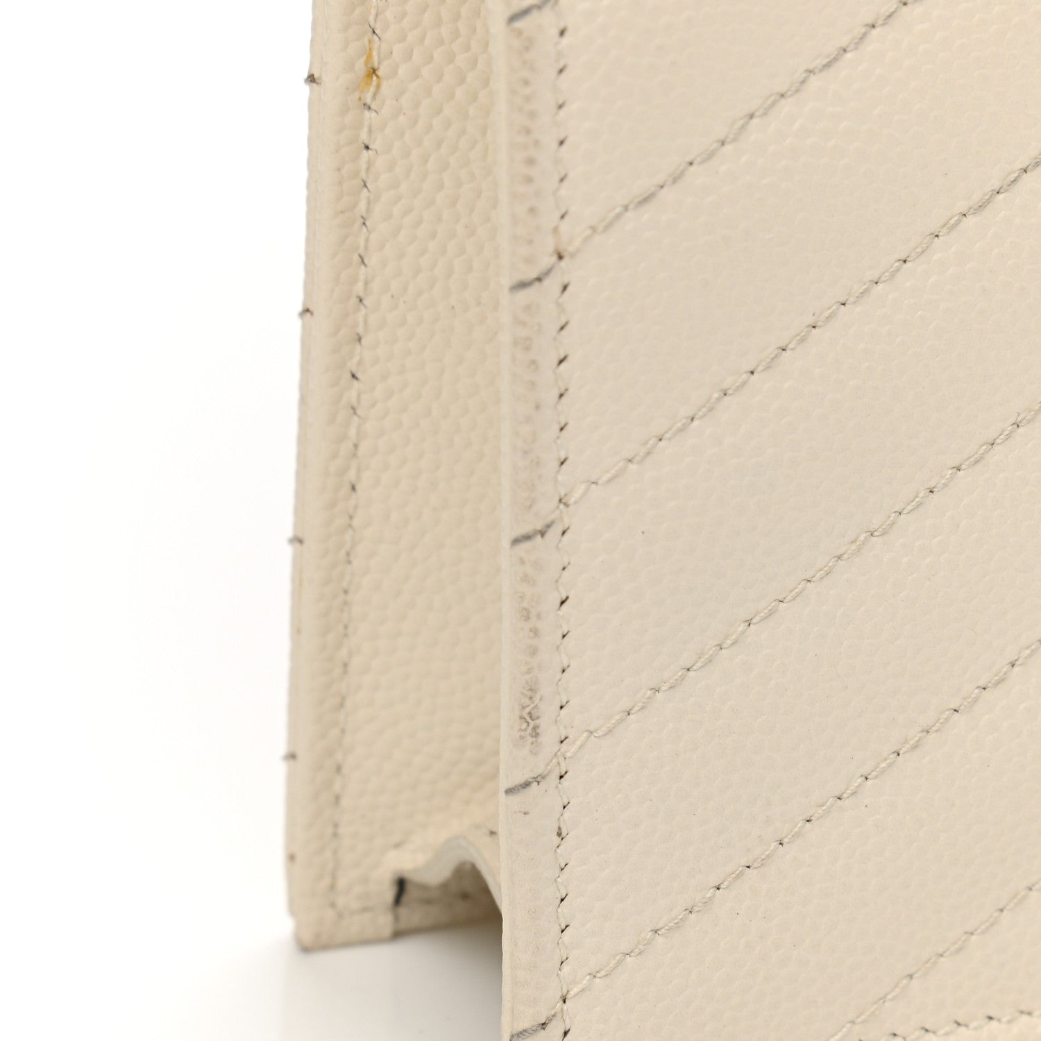 Saint Laurent Grain De Poudre Matelasse Chevron Monogram Envelope Chain Wallet Dove White 19 of 22