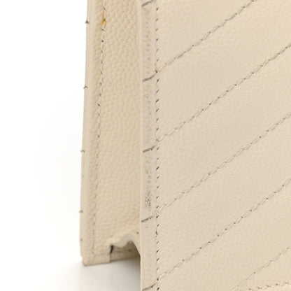 Saint Laurent Grain De Poudre Matelasse Chevron Monogram Envelope Chain Wallet Dove White 19 of 22