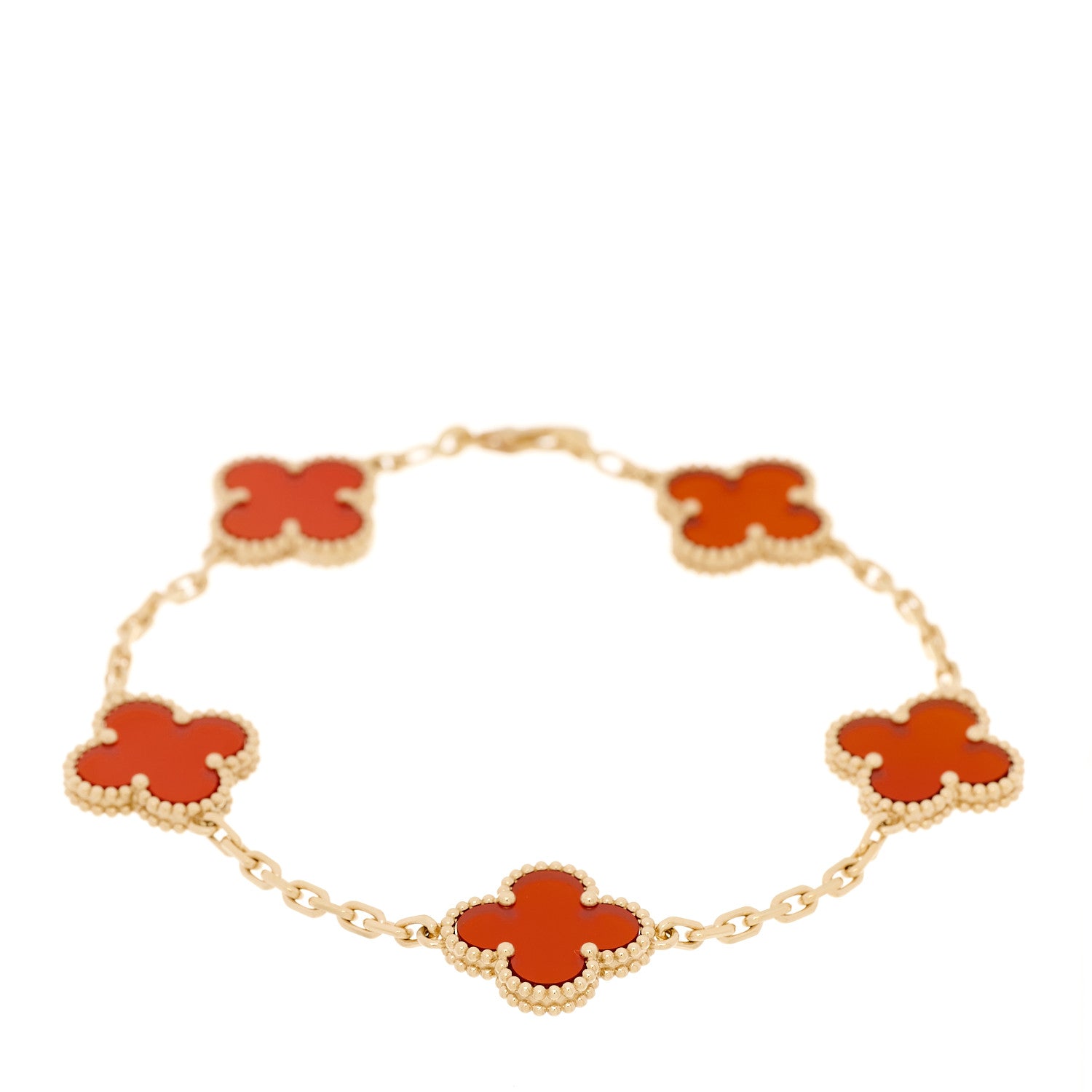 Van Cleef & Arpels 18K Yellow Gold Carnelian 5 Motifs Vintage Alhambra Bracelet 1 of 7