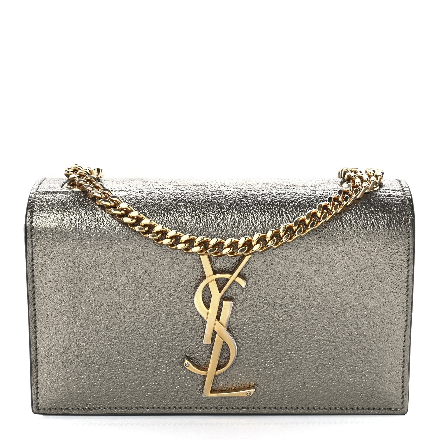 Metallic Calfskin Small Classic Monogram Kate Satchel Pewter