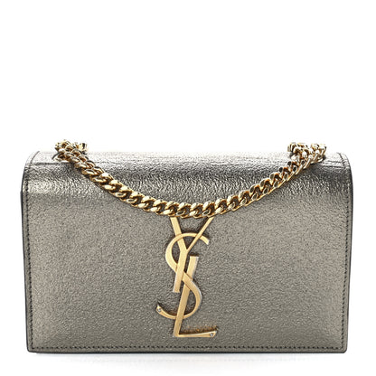 Saint Laurent Metallic Calfskin Small Classic Monogram Kate Satchel Pewter 1 of 9
