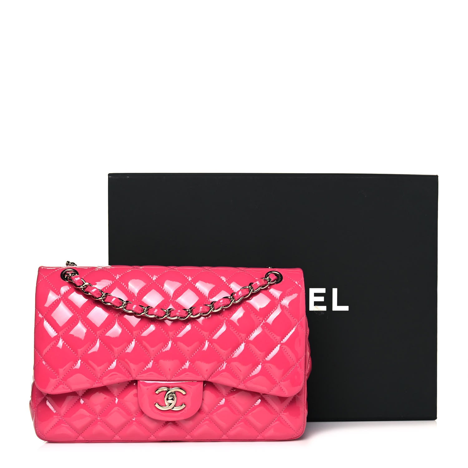 Chanel Patent Quilted Jumbo Double Flap Fuchsia 14 of 14