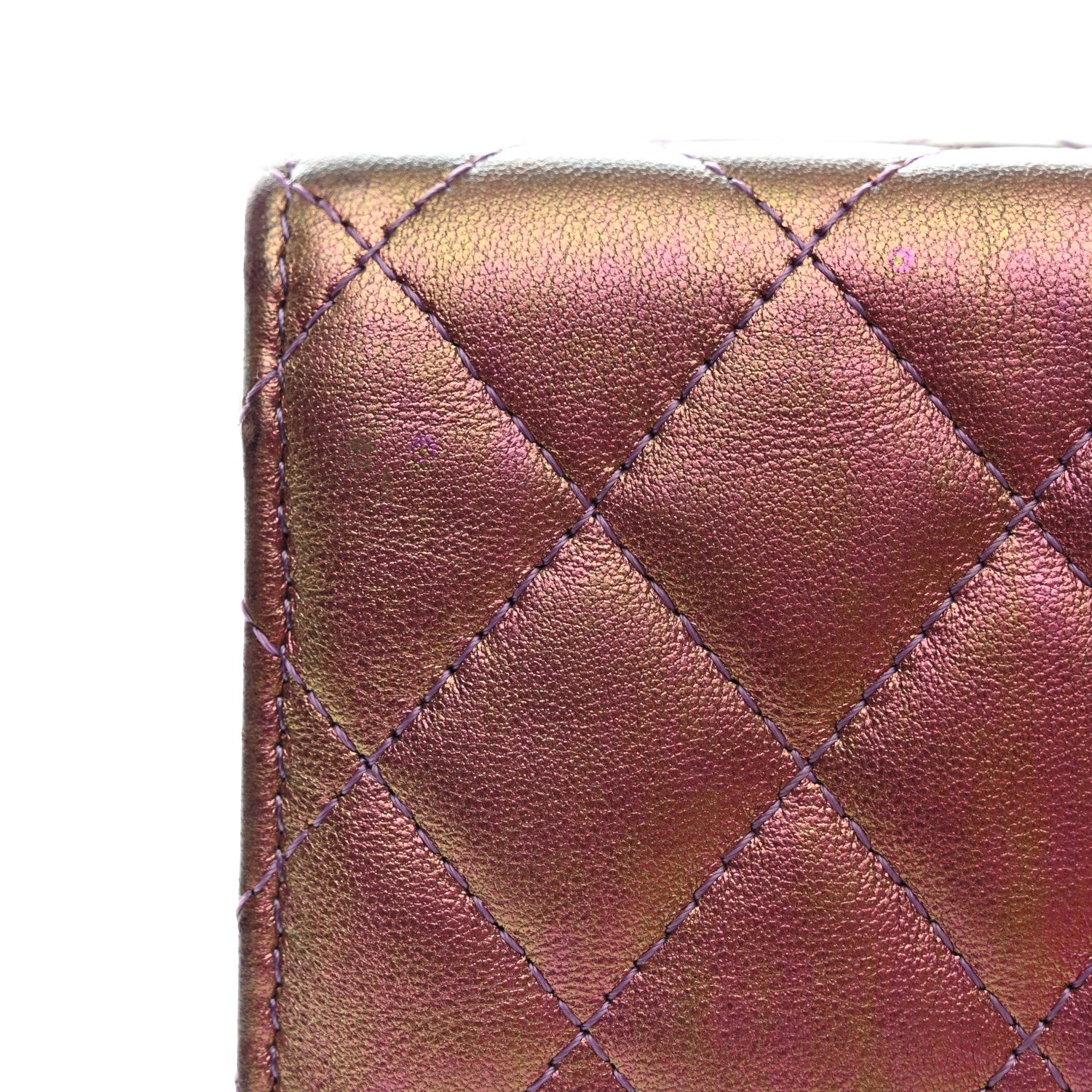 Chanel Iridescent Lambskin Quilted Double Flap Wallet Purple 13 of 14