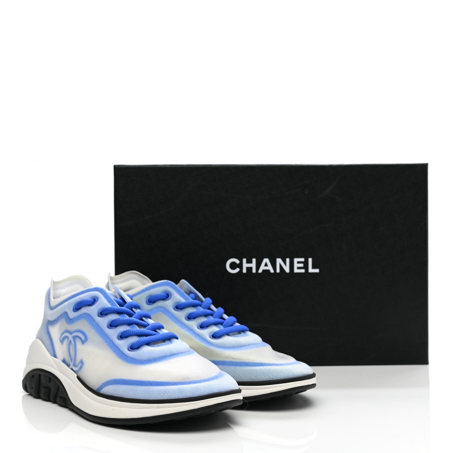 Calfskin Mesh Lyrca Womens Logo Sneakers 39 White Blue