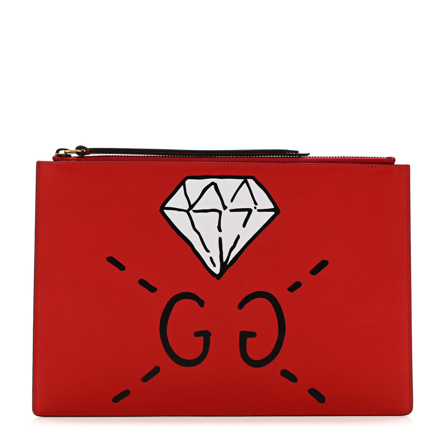 Calfskin GucciGhost Print Pouch Hibiscus Red
