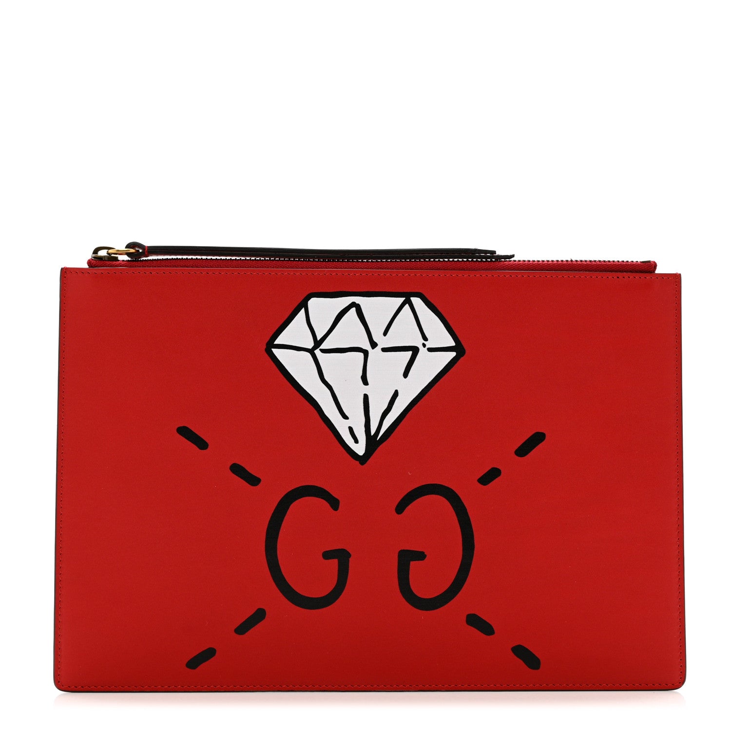 Gucci Calfskin GucciGhost Print Pouch Hibiscus Red 1 of 8