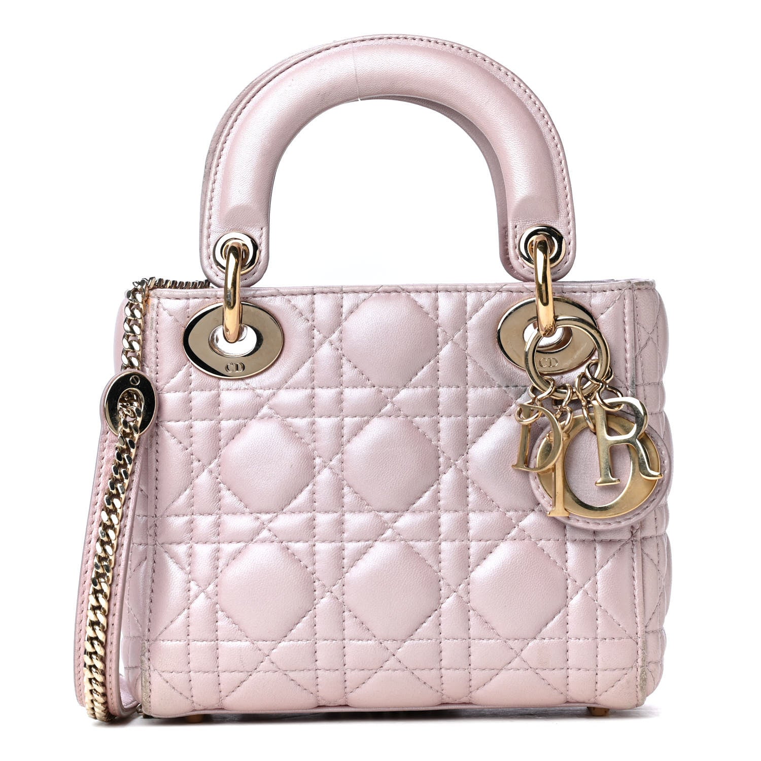 Christian Dior Metallic Lambskin Cannage Mini Lady Dior Lotus 1 of 7