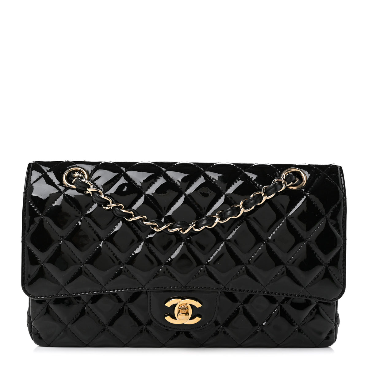 Patent Quilted Medium Double Flap Black