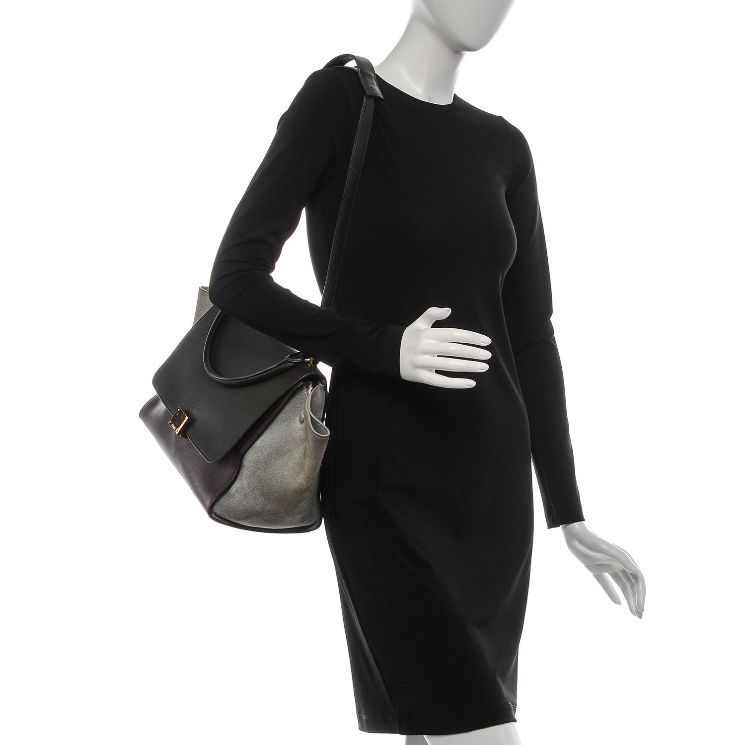 Celine Smooth Calfskin Suede Medium Tri-Color Trapeze Dark Grey 2 of 16