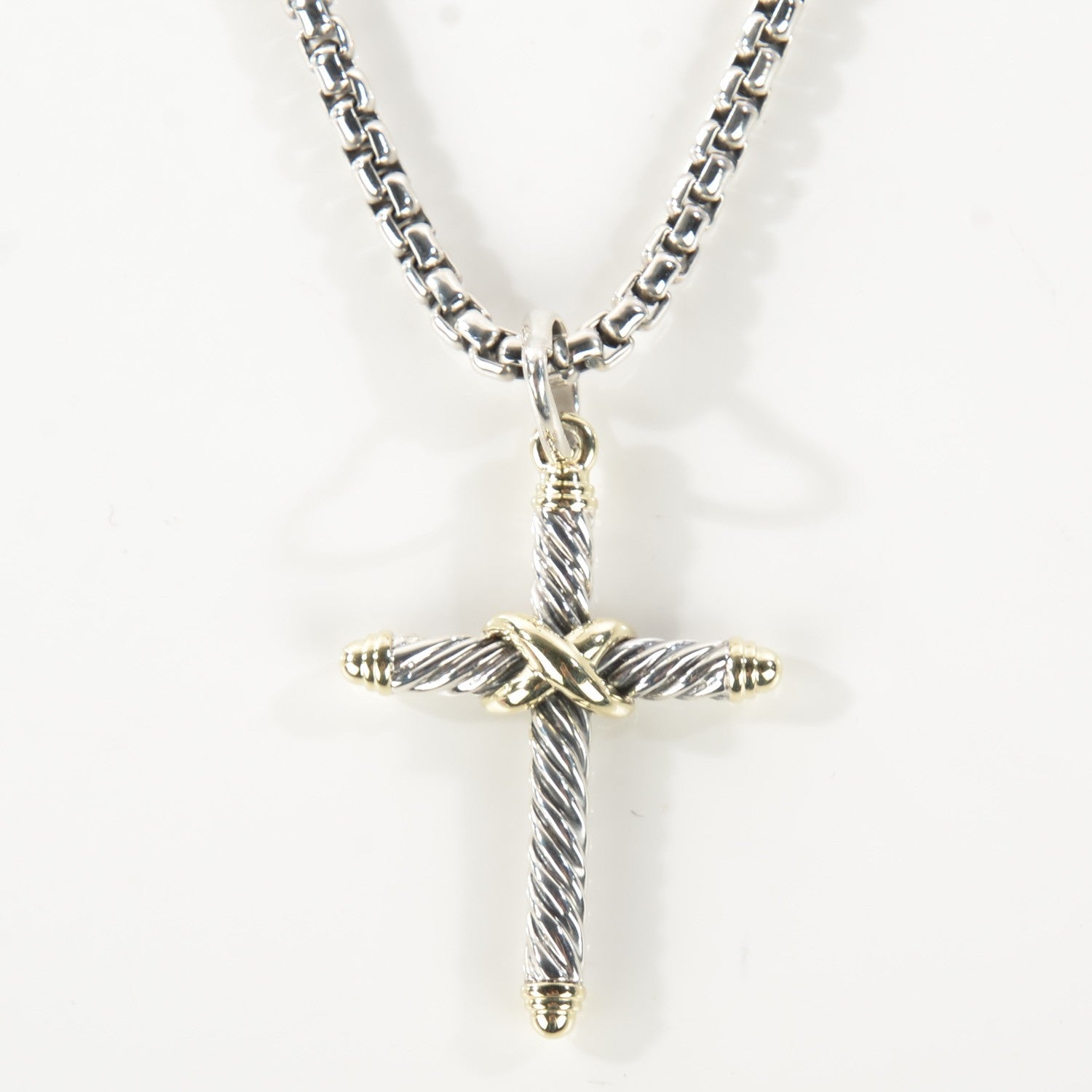 David Yurman Sterling Silver 14K Yellow Gold 41mm X Cross Necklace 3 of 5