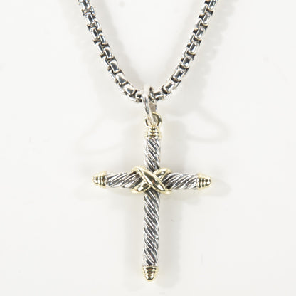 David Yurman Sterling Silver 14K Yellow Gold 41mm X Cross Necklace 3 of 5