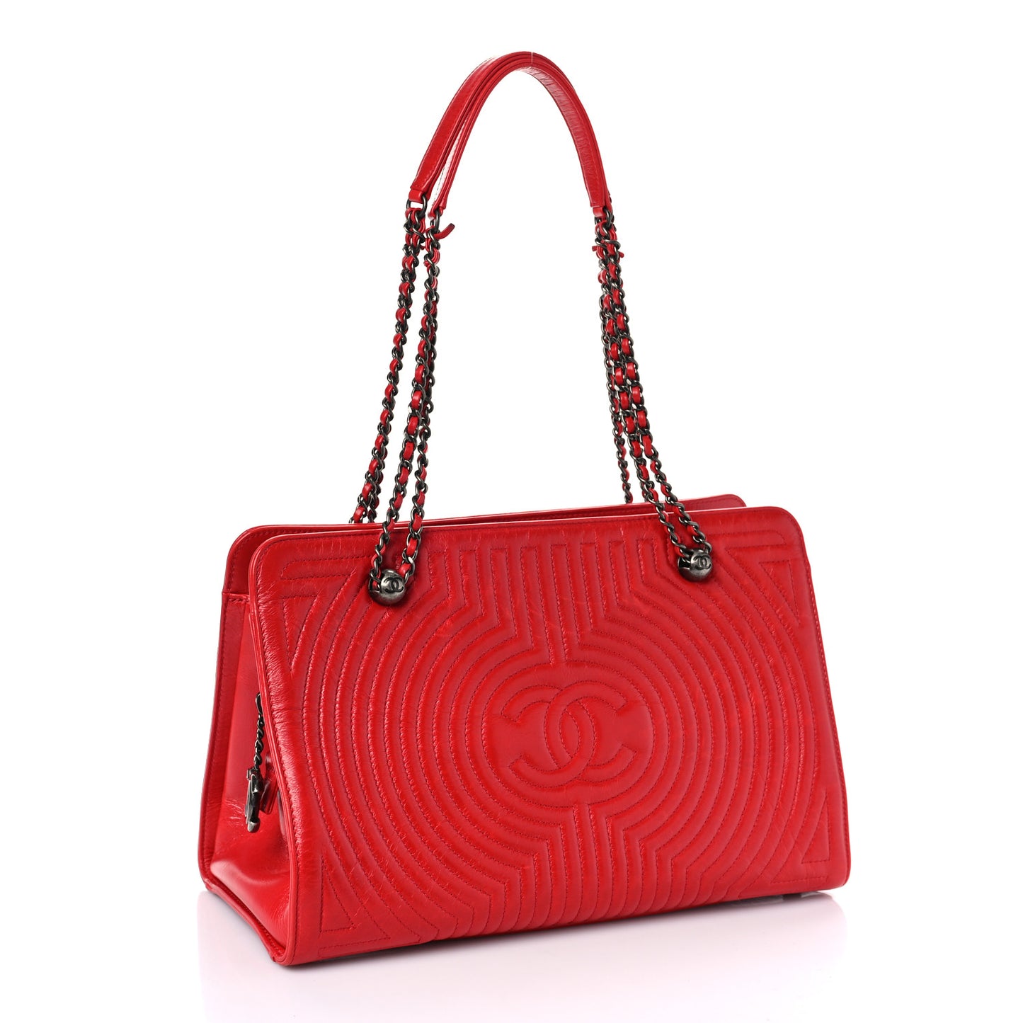 Glazed Calfskin Quilted Korean Garden Tote Red