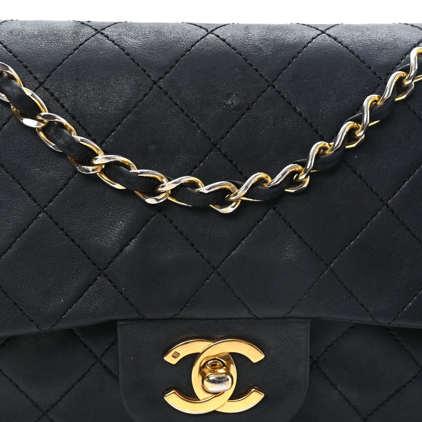 Lambskin Quilted Small Double Flap Black