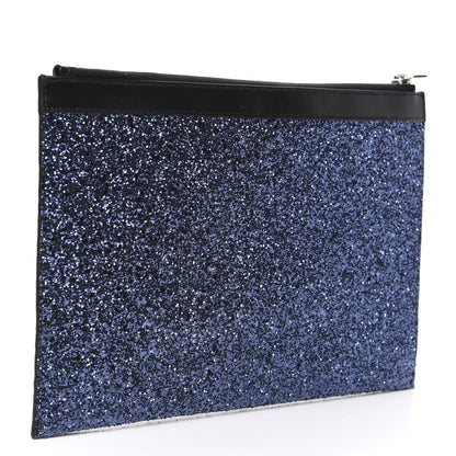Saint Laurent Calfskin Glitter Zipped Tablet Pouch Blue 3 of 8