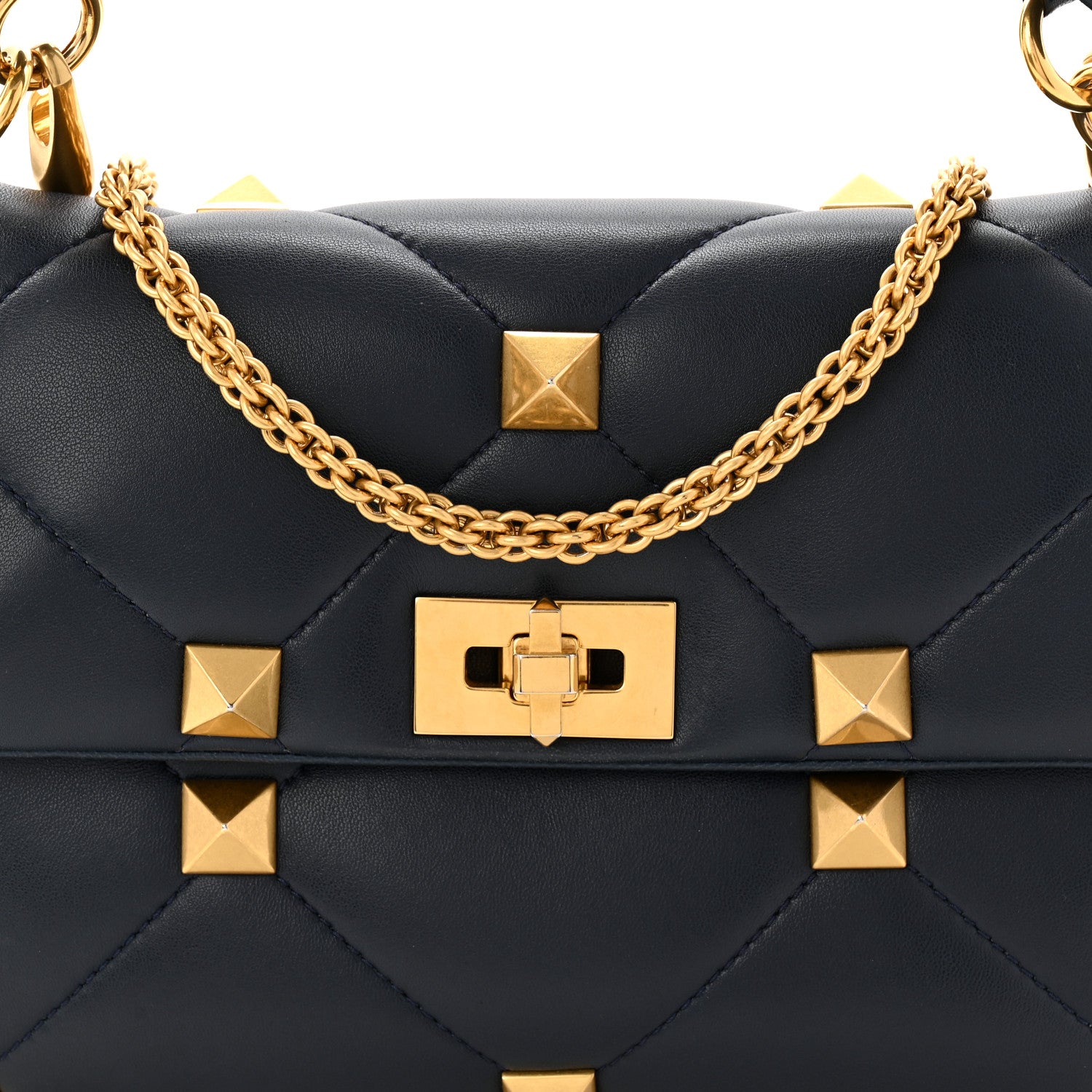 Valentino Garavani Nappa Large Roman Stud Shoulder Bag Marine 7 of 10