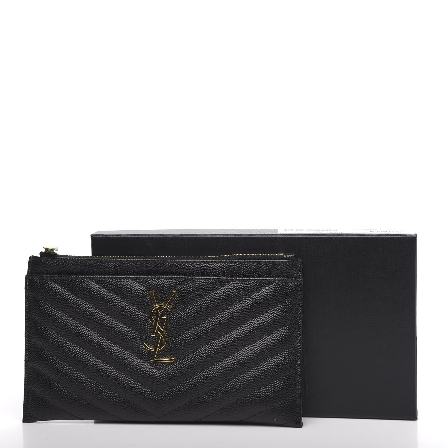 Saint Laurent Grain De Poudre Chevron Monogram Bill Pouch Black 7 of 7