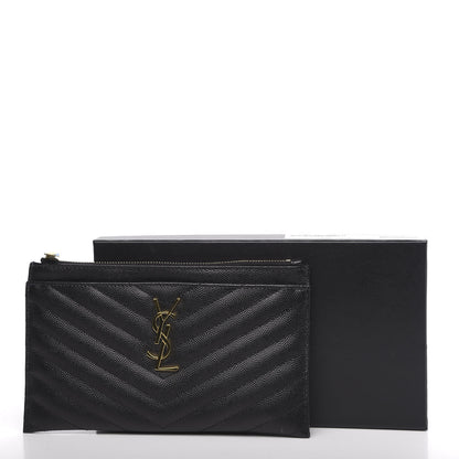 Saint Laurent Grain De Poudre Chevron Monogram Bill Pouch Black 7 of 7