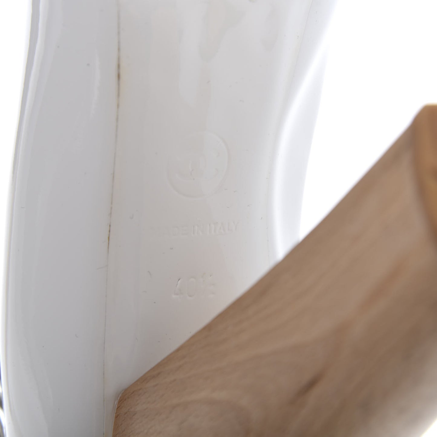 Patent Wooden Heel Peep Toe CC Pumps 40.5 White