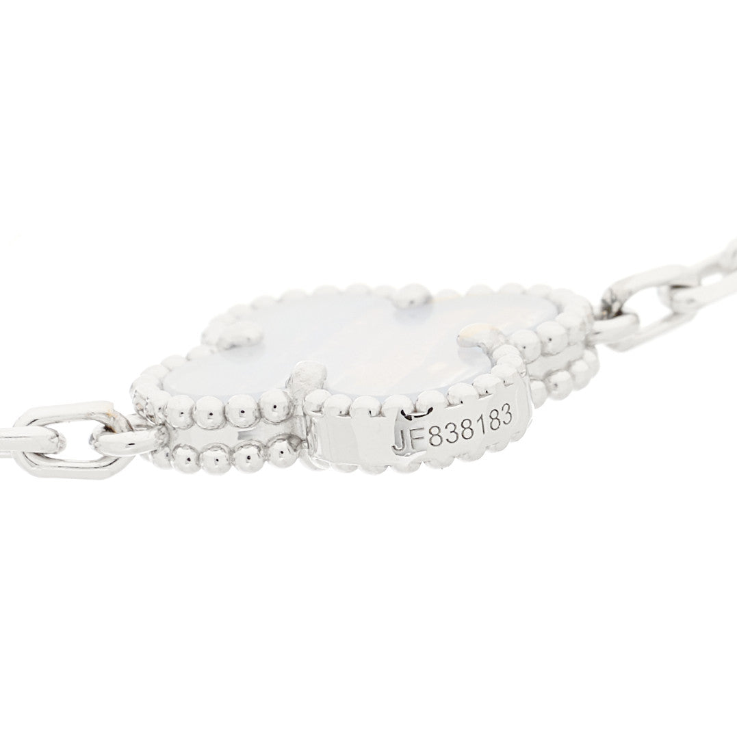 18K White Gold Chalcedony 10 Motifs Vintage Alhambra Necklace