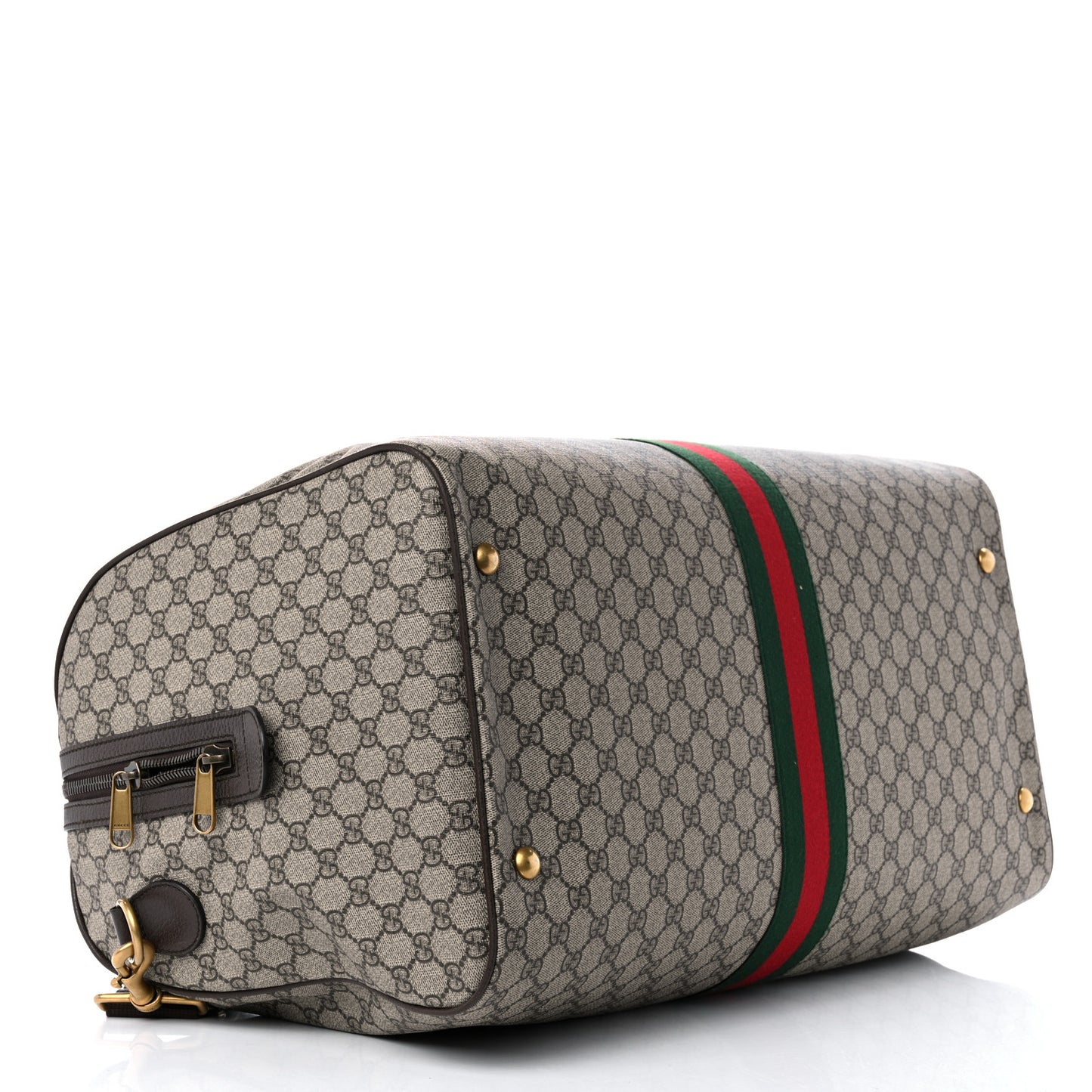 GG Supreme Monogram Textured Dollar Calfskin Web Large Savoy Duffle Bag Beige Ebony New Acero