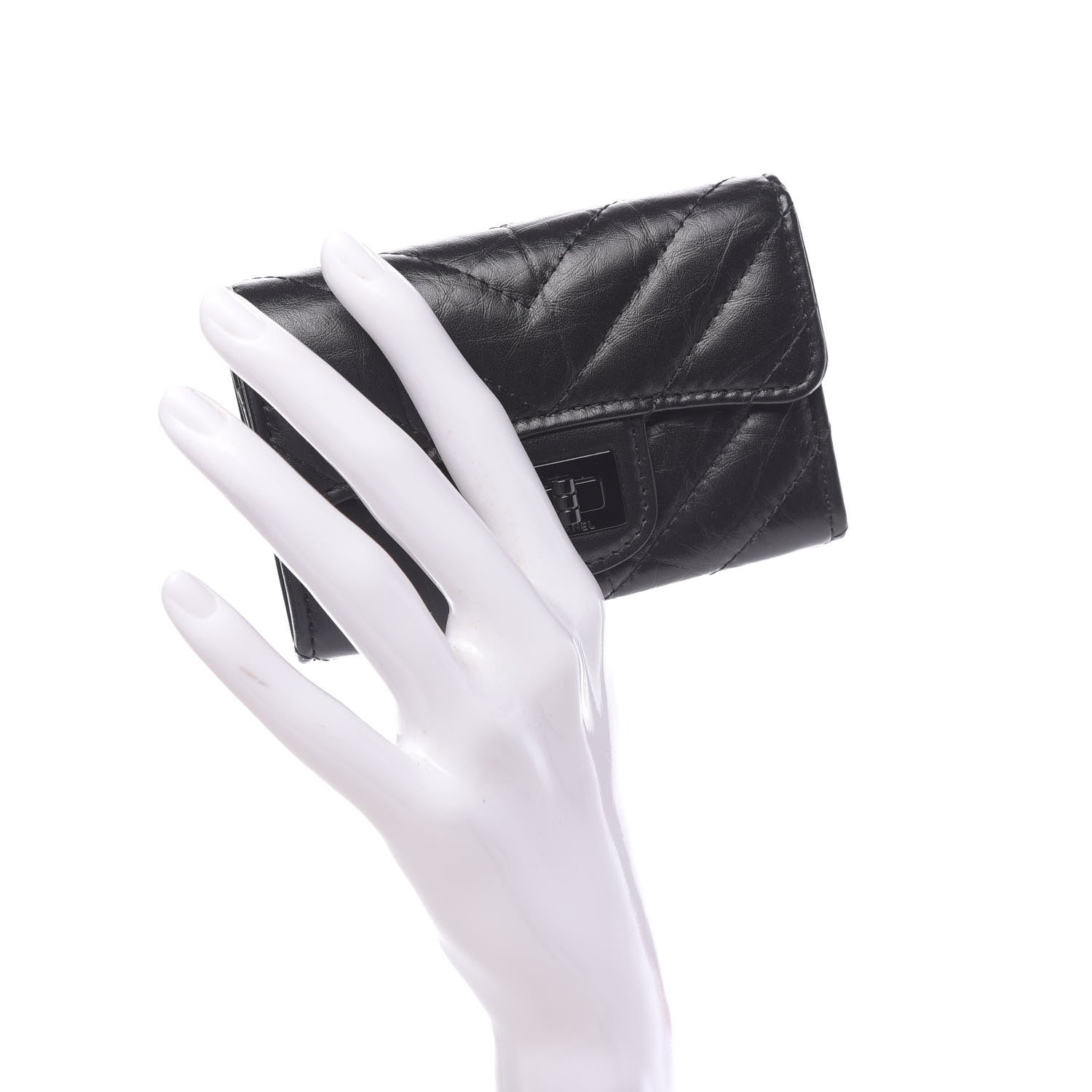 Chanel Aged Calfskin Chevron Quilted Reissue Card Holder Wallet So Black 2 of 9