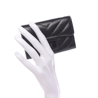 Chanel Aged Calfskin Chevron Quilted Reissue Card Holder Wallet So Black 2 of 9