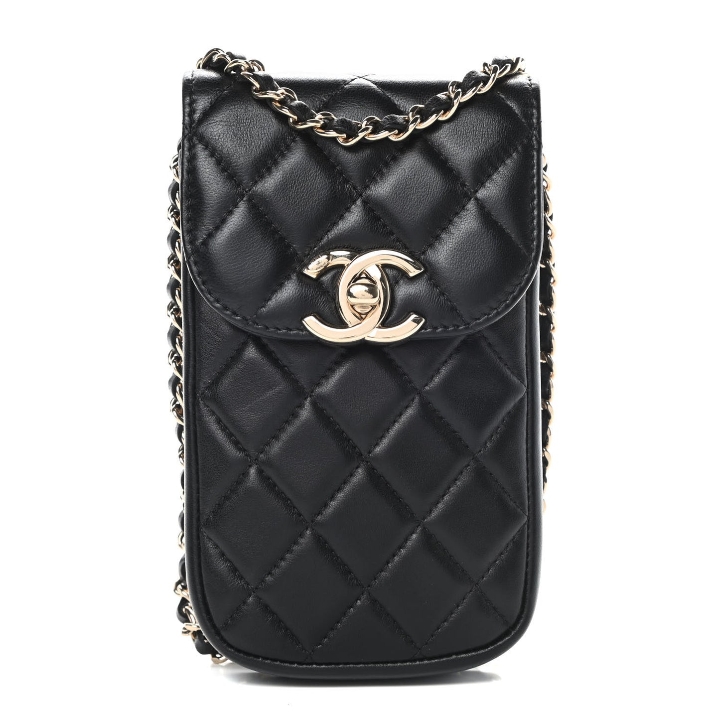 Lambskin Quilted CC Phone Holder Black