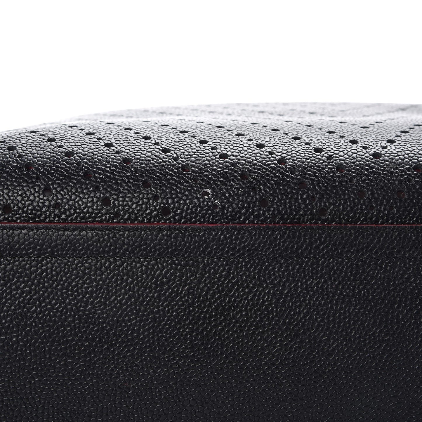 Perforated Grained Calfskin Large Shopping Tote Black
