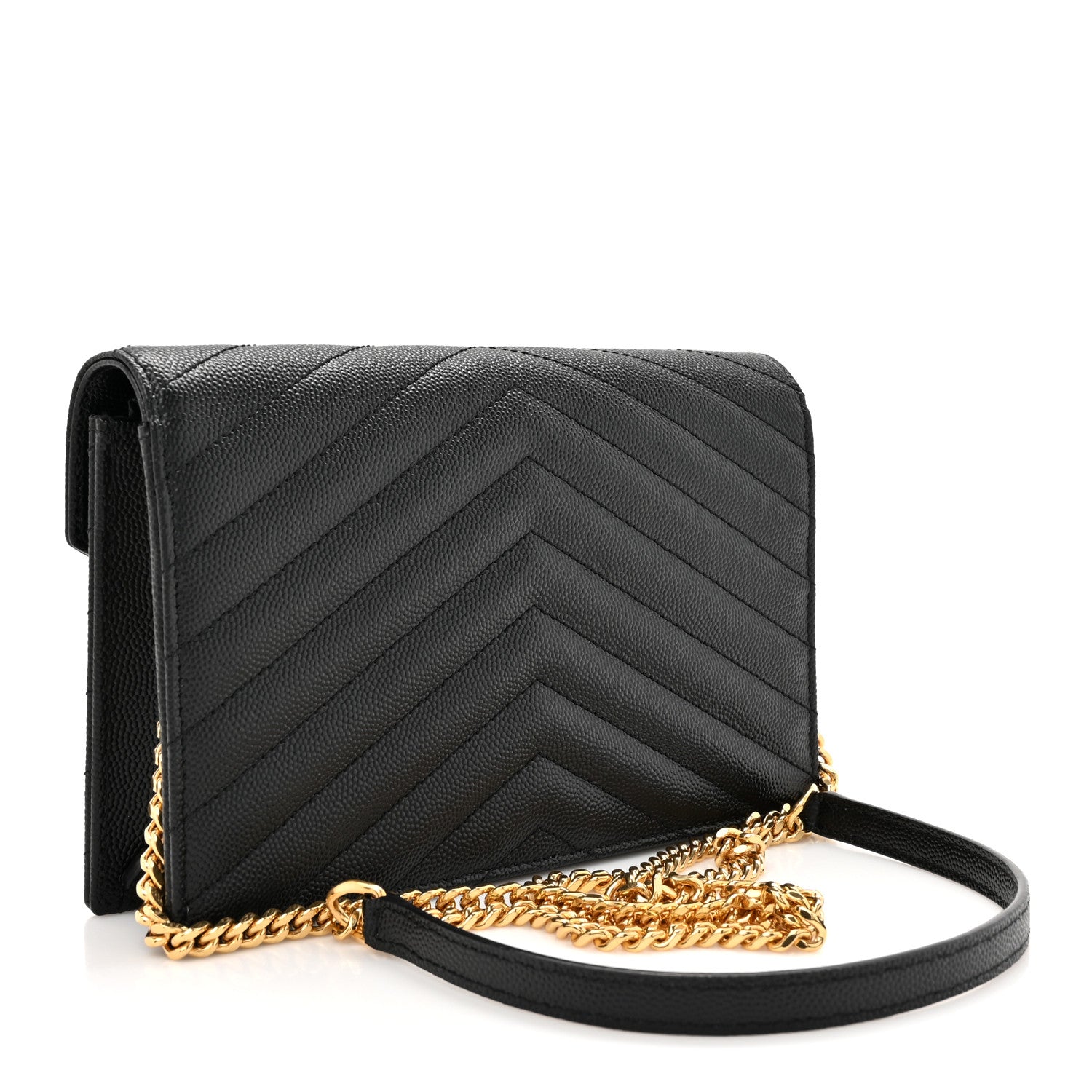 Saint Laurent Grain De Poudre Matelasse Chevron Monogram Envelope Chain Wallet Black 2 of 10
