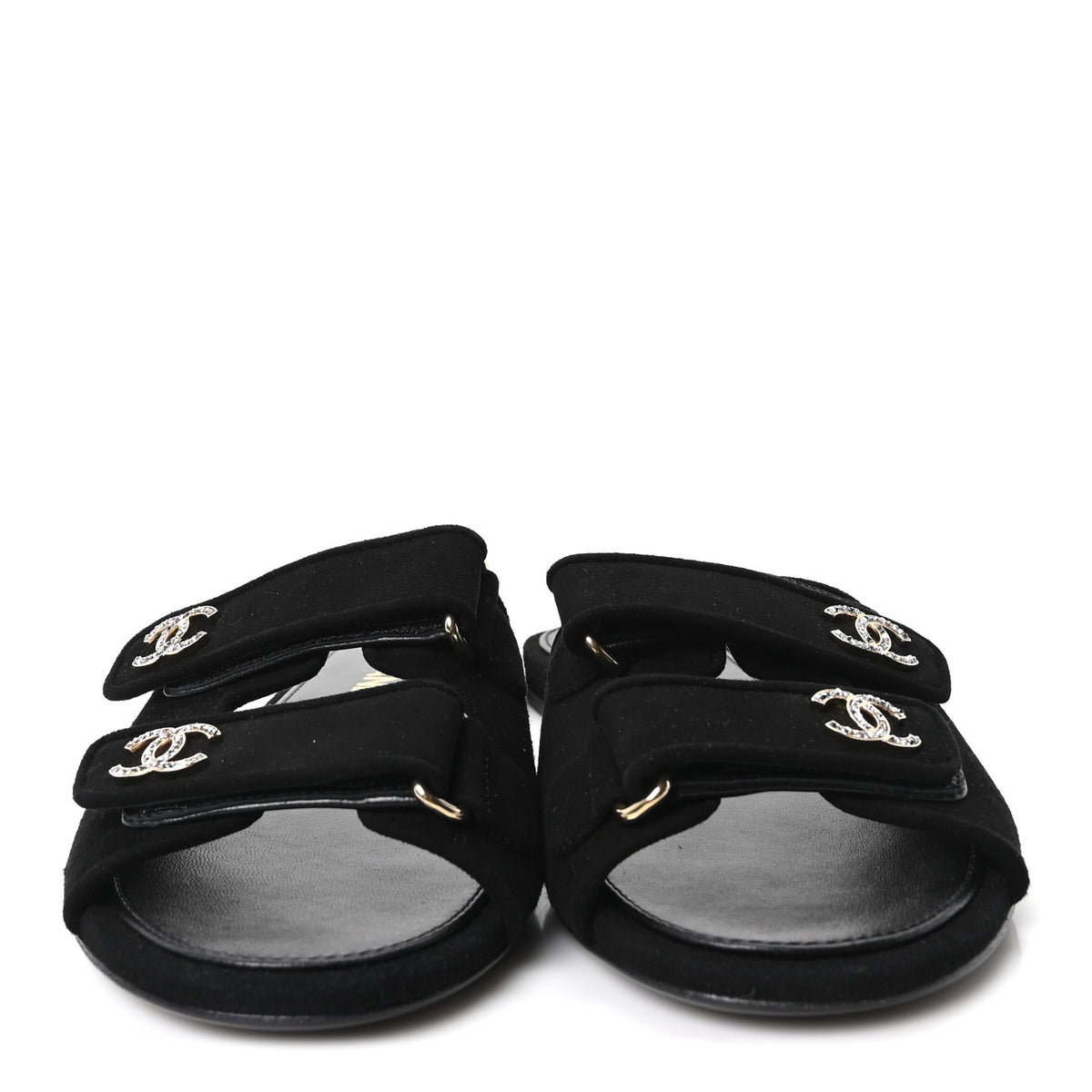 Chanel Suede Kidskin Velcro Crystal CC Mules 39 Black 3 of 9